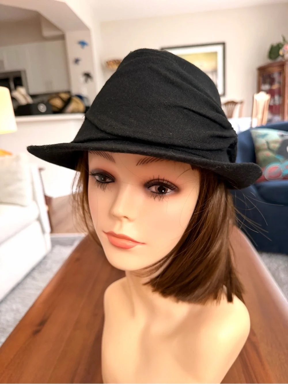 Collection Eighteen Black Wool Blend Fedora Cloche Draped Sequin Hat